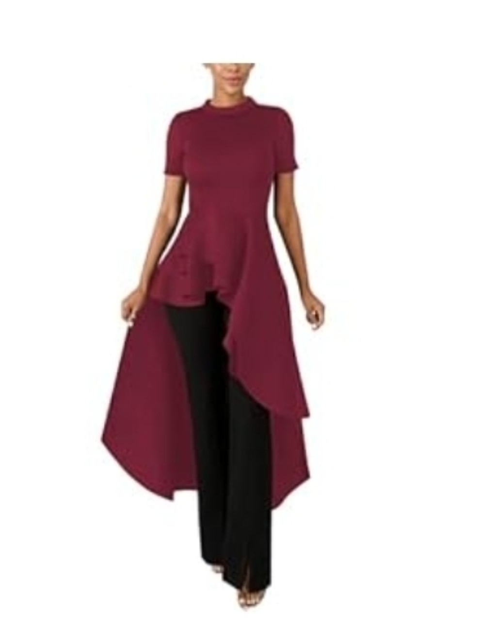 Asymmetric High-Low Tunic Top in Wine Red